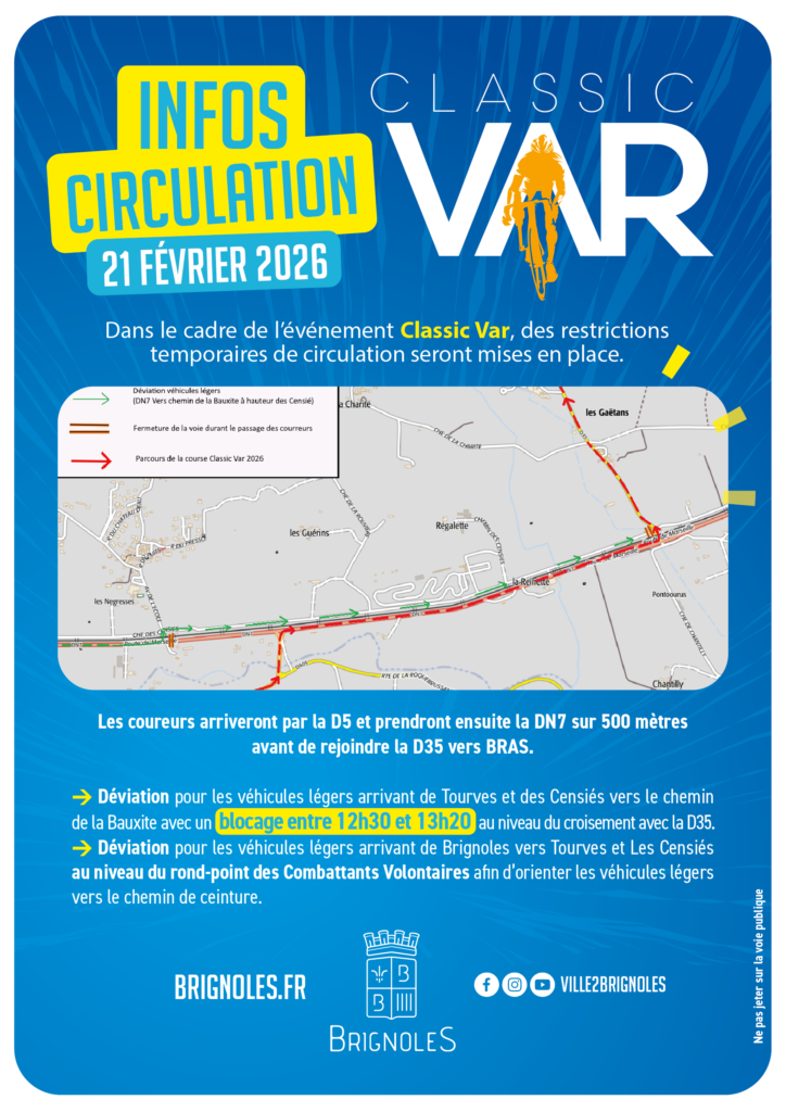 Classic Var – Contraintes de circulation à Brignoles le 21 février Ville de Brignoles Classic Var – Contraintes de circulation à Brignoles le 21 février Ville de Brignoles