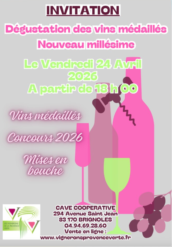 Dégustation de vins médaillés nouveau millésime Ville de Brignoles